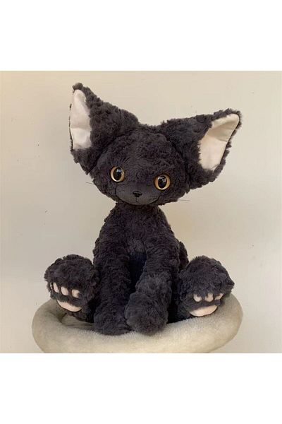 Choice A-40cm Cute Black Cat Plush Toy Throw Pillow Khaki Curly Kuki Black Cat Long Hair Doll Stuffed Anima