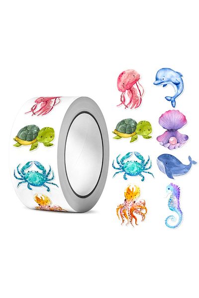 Choice Light Grey 500pcs/roll Heterotypic Cartoon Marine Animals Stickers 2.5cm/1.0'' Graffiti Game Art Lab