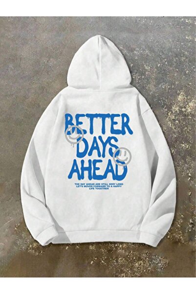 Eritqaa Have a Nice Day Soon Back Printed White Hooded Sweatshirt Hoodie