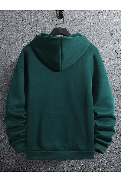 aynewmoda Φούτερ με κουκούλα σε χακί χρώμα - Smiling Face Front Printed
