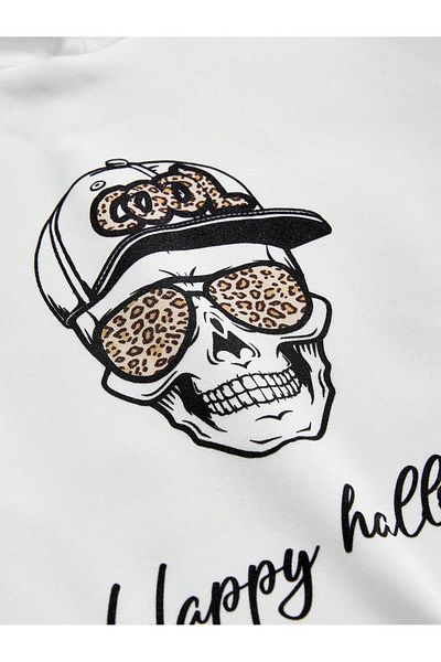 aynewmoda Φούτερ Happy Halloween White Hooded - Cool Skeleton Caucasian με στάμπα μπροστά