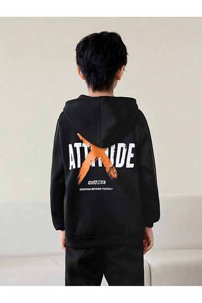 aynewmoda Attitude X - Черен суичър с качулка и щампа отпред и отзад