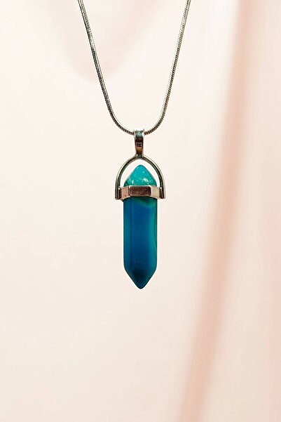 Royaleks Aquamarin Doğal Taşı Zincirli El Yapımı Tasarımlı Kolye Uç: 3,5 cm Z...