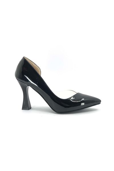 Kids Club Shoes Feles Goblet Toc Side Transparent Stiletto Pantofi cu toc pentru femei BLACK-PATTERN