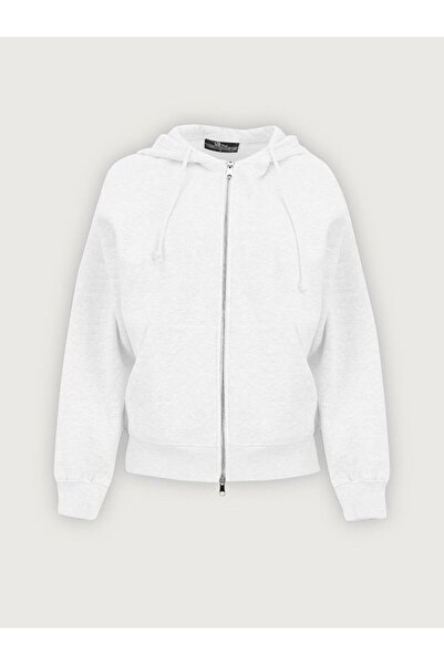 Ltb Обикновен бял суитшърт с качулка и цип, свободна кройка