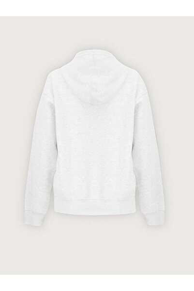 Ltb Обикновен бял суитшърт с качулка и цип, свободна кройка