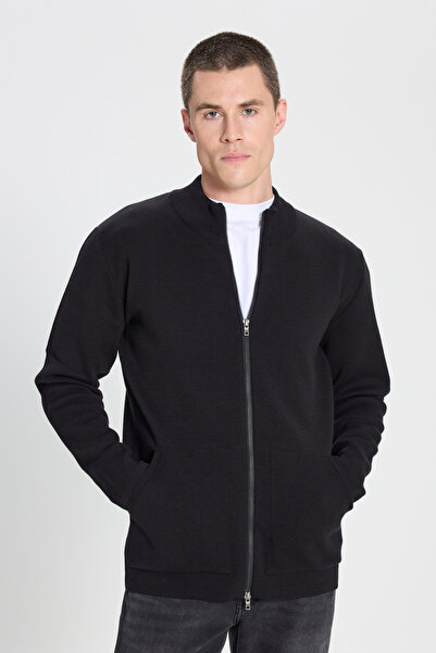 WRANGLER Regular Fit Normal Kesim Fermuarlı Siyah Triko Hırka