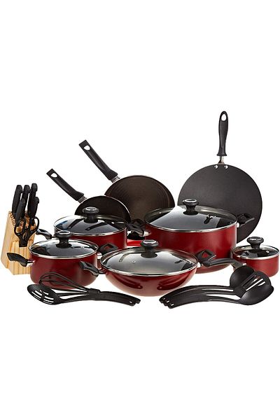 Prestige 25Piece Non-Stick Cookware Set | Saucepan and Casserole Set with Glass Lid | Red, Pr20499