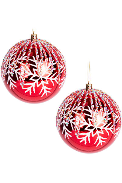 Herdekora Christmas Ball Colorful Sequin White Snowflake 2 Pack Red 10 Cm.