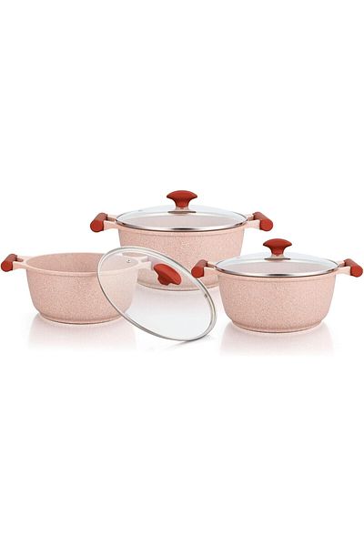 Prestige Essentials Granite 6  Pcs  Non-Stick Cookware - Pink