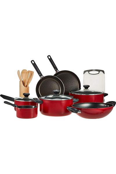 Prestige Classique 16 Piece Cookware Set | Saucepan and Casserole Set with Glass Lid | Color Red