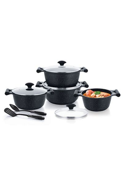 Prestige Essential Granite 10 pcs Cookware Sets - Black
