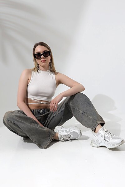 KAGAWA BEJ ESKİTMELİ DİKİŞ DETAYLI BAGGY JEAN