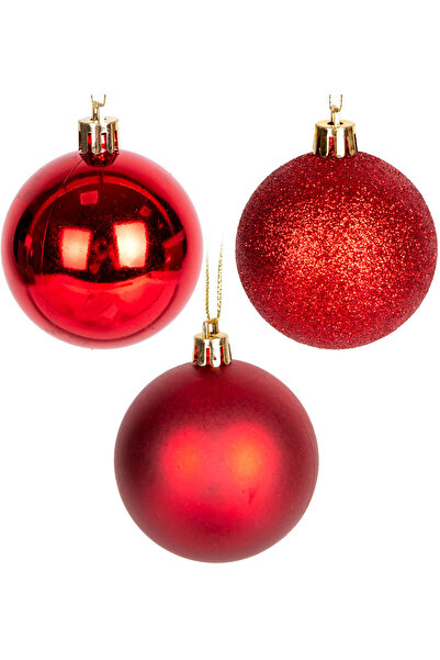 Herdekora Christmas Ball Glitter Matte Glossy Set of 12 Red 6 Cm.