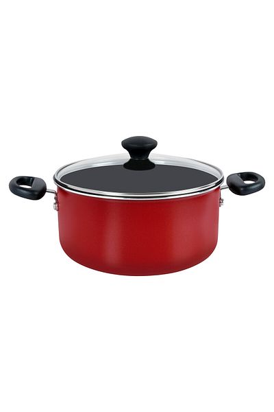 Prestige 12 Piece Non stick cookware Set | Saucepan and Casserole Set with Glass Lid | Color Red
