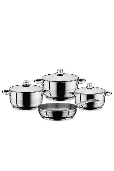 Prestige 9 Pcs Stainless Steel Cookware Set |  Induction Bottom Pots and Pans Set | Silver - PR7001
