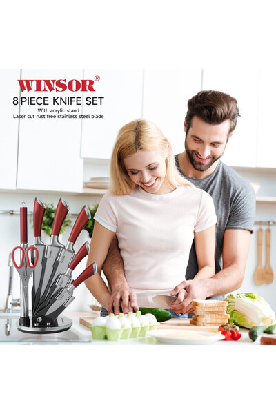 Winsor 8 Pc Knife Set - Assorted Color Black / Grey / Red