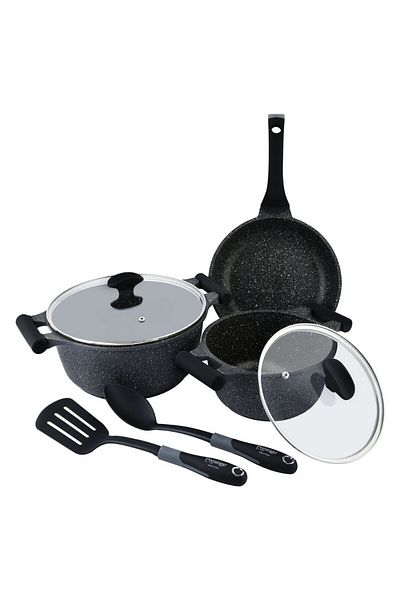 Prestige Essentials Granite 7 Piece NonStick Cast Aluminium Cookware sets - Black