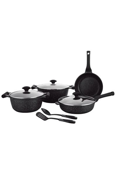 Prestige Essentials Granite 9pcs Pots and Pans Set | Nonstick Cookware Sets  - Black