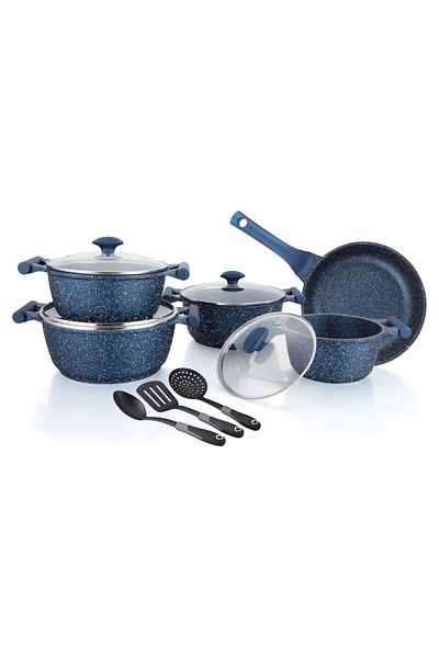 Prestige Essentials Granite 12 Piece NonStick Cast Aluminium Cookware sets - Blue