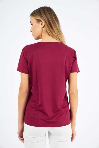 Moda Işık Tricou sport cu decolteu în V imprimat culoare visiniu