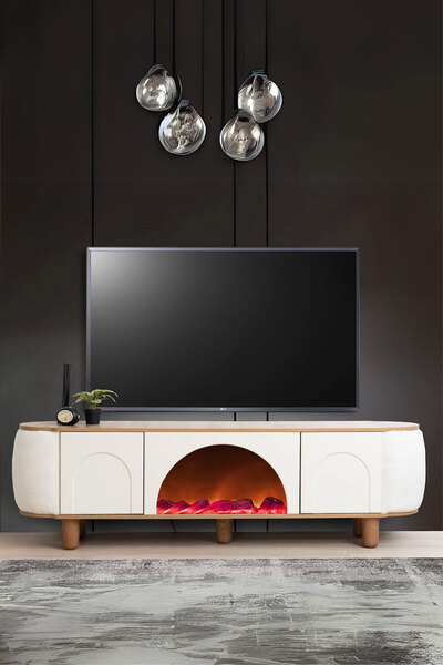 Breda Home Concept Mostar Şömineli Tv Ünitesi Bluetooth Bağlantılı Yanları Ku...