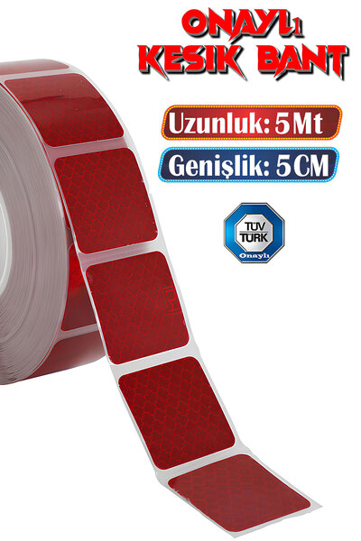 Badem10 Tüvtürk Onaylı 5 Metre Kırmızı Parçalı Reflektörlü Reflektif Fosforlu...