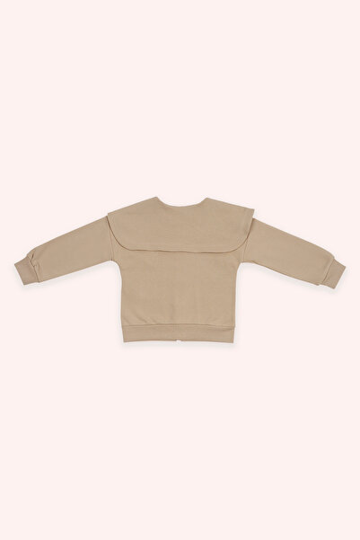 Panço Girl's Wide Neck Detailed Zippered Beige Sweatshirt