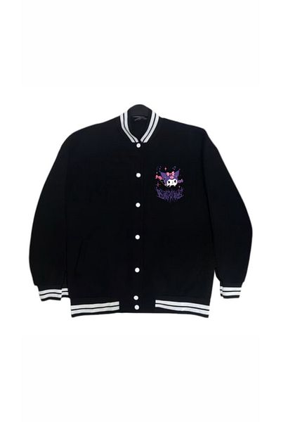 DEEFWEAR Унисекс яке за колеж с щампа Kuromi в черно