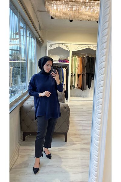 Invee Invee 6840 Navy Blue Knitwear Tunic