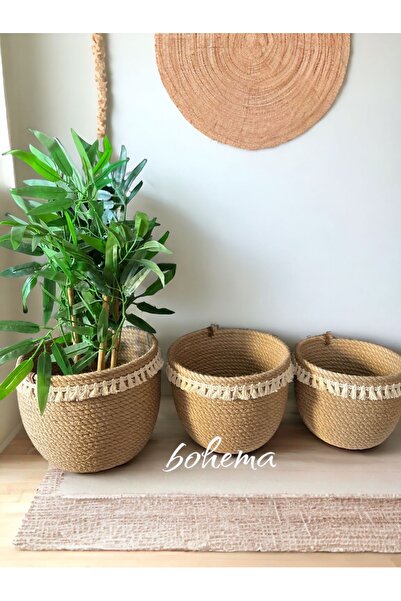 Bohemahomedecor Hasır jüt sepet saksılık dekoratif düzenleyici hediyelik sepet