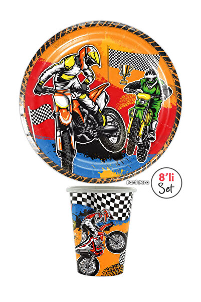 parti pera Motorsiklet Desenli Karton Tabak Bardak 8'li