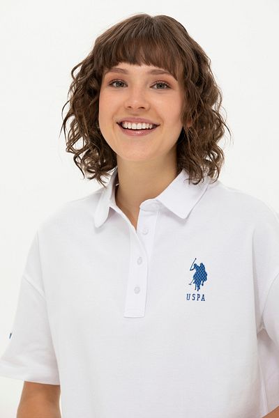 U.S. Polo Assn. Tricou alb pentru damă cu gât polo 50269971 -VR013