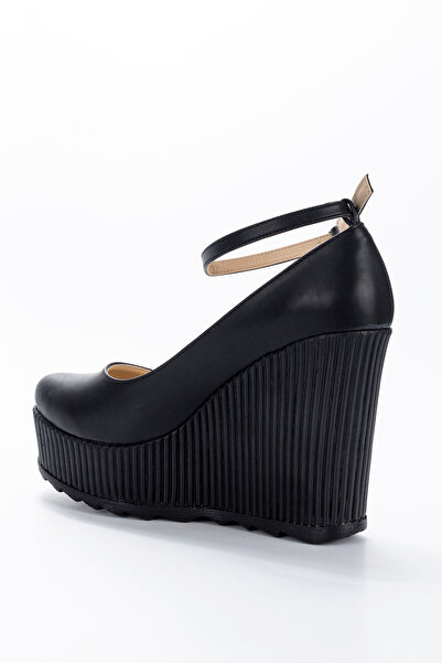 Store Dolgu Topukulu Siyah Cilt Ayakkabı Çınar Kayra1205