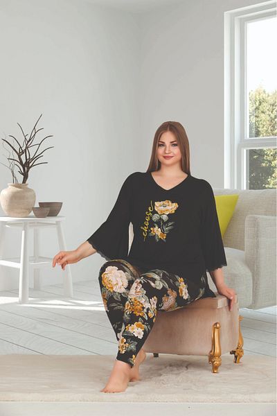 Lady Lingerie Σετ γυναικείες πιτζάμες με μοτίβο τριαντάφυλλου King Size