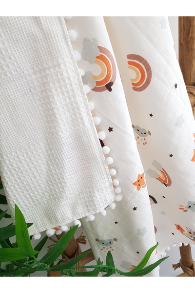 ib ilkimbebe Rainbow Muslin Pique Double Layer Baby Blanket 85X90