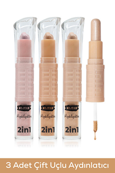 MUJGAN Çift Uçlu Likit Ve Stik Aydınlatıcı 2-in-1 Highlighter 3 Adet
