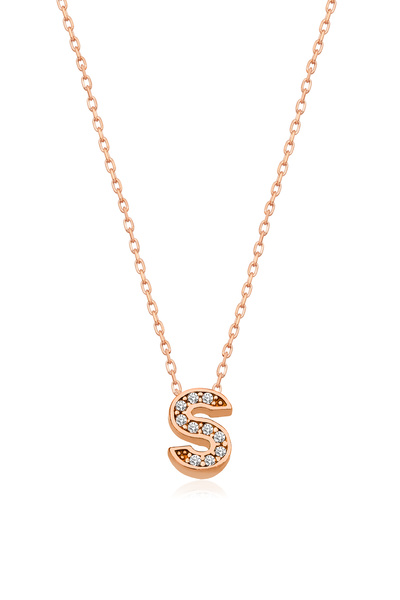 Nereze Kadın 925 Ayar Harf Kolye 3 Boyutlu S Harfi  Kolye