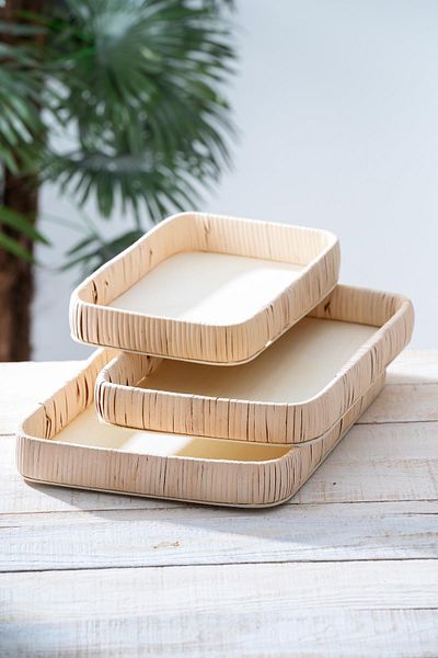 ACAR Rectangular 3 Piece Wicker Tray