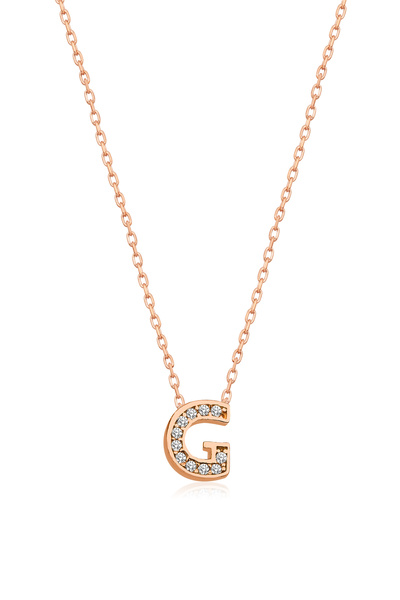 Nereze Kadın Rose Gold 925 Ayar Harf Kolye 3 Boyutlu G Harfi Gümüş Kolye