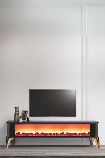 Breda Home Concept Clas Xxl Şömineli Yanları Camlı Tv Ünitesi