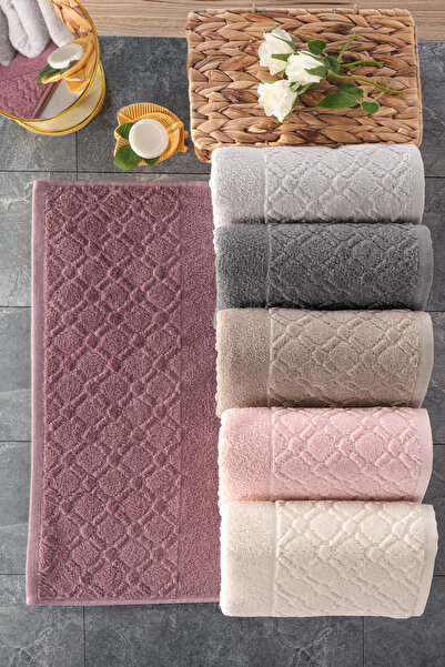 Güvenal BEGONYA 6-компонентний жакардовий оксамитовий набір рушників у коробці Набір рушників | Придане | Рушник для ванни | Рушник для обличчя для рук