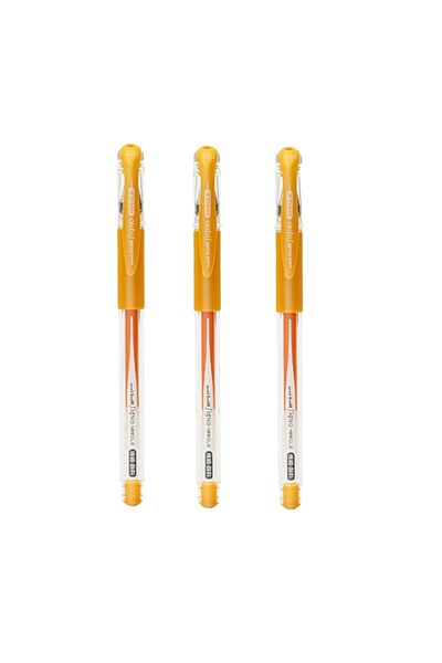 UNİ-BALL UNIBALL Signo Needle - 0.38 English Tip Gel Pen, Golden Yellow (Three Pieces)