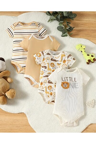 naynes Bebek Body Zıbın Kız ve Erkek için Kıssa Kollu 4'lü Takım (Sevimli Tur...