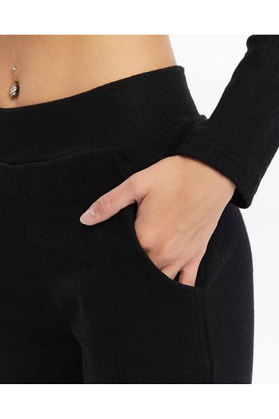 Benisengiydir Women's Relaxed Cut Black Knitwear Pants