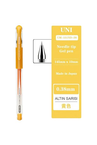 UNİ-BALL UNIBALL Signo Needle - 0.38 English Tip Gel Pen, Golden Yellow (Three Pieces)