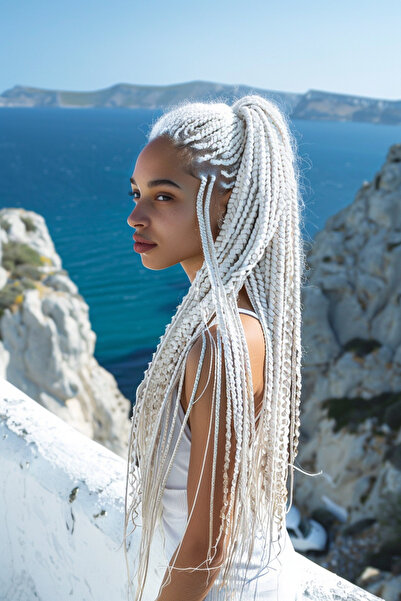 Mina Peruk Afrika Örgüsü Ve Rasta İçin Sentetik Saç - Beyaz