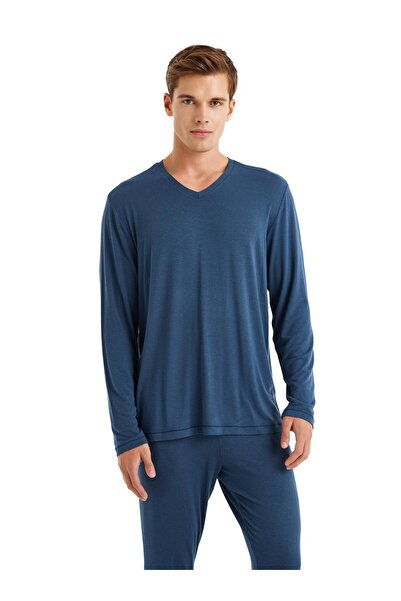 Blackspade Ανδρική φόρμα πιτζάμα με μακρύ μανίκι με λαιμόκοψη σε μπλε ναυτικό C5T3N6O04