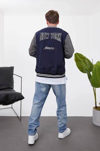 NOMARC Чоловічий коледж-жакет - синій щоденний бомбер з логотипом NY