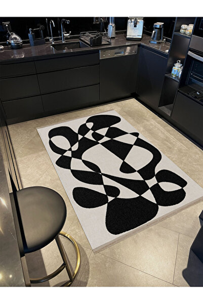 Rugs Modern Halı Melek Koleksiyonu Siyah Beyaz Soyut Desenli Dokuma Taban Mod...